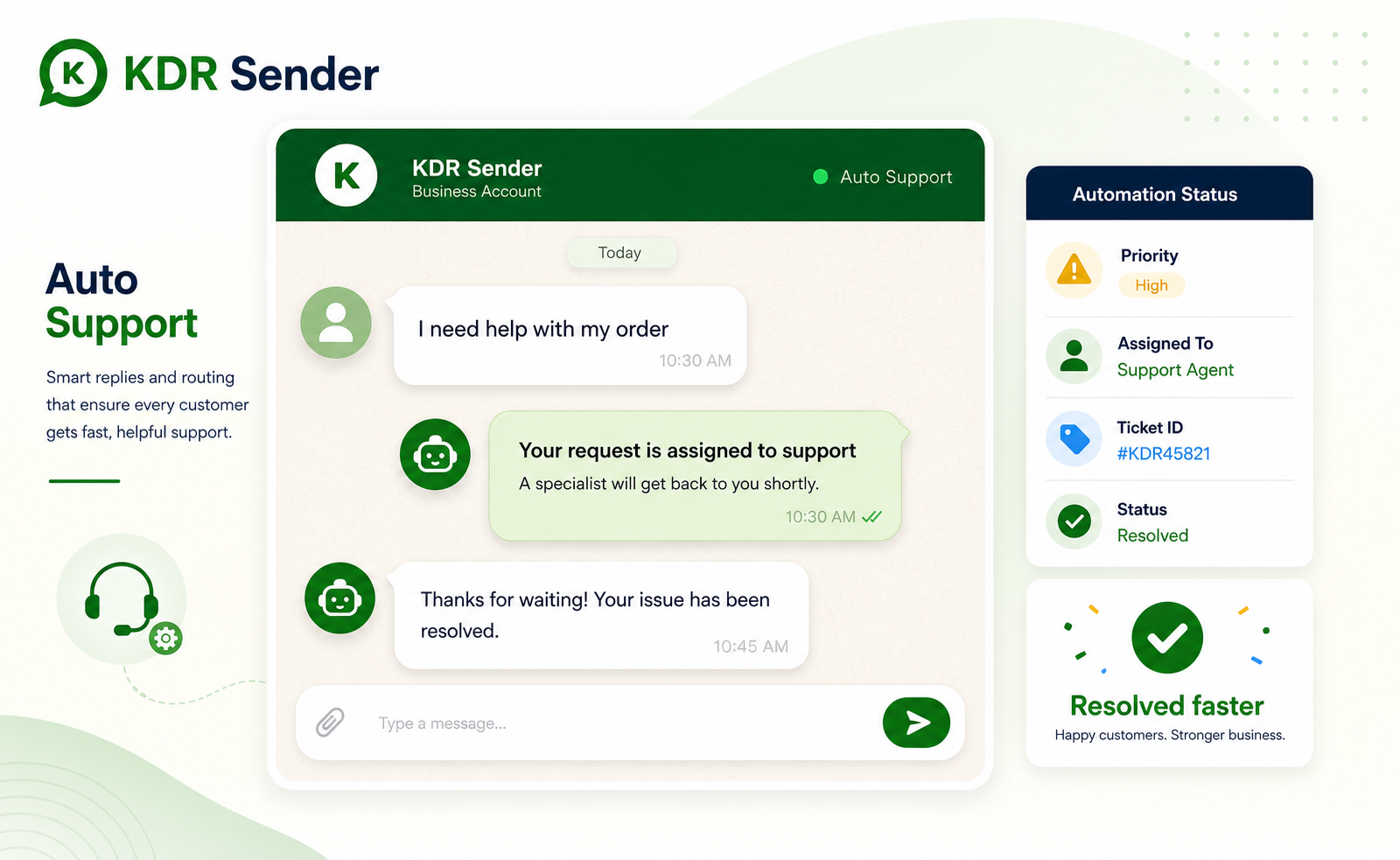 KDR Sender support auto reply message example